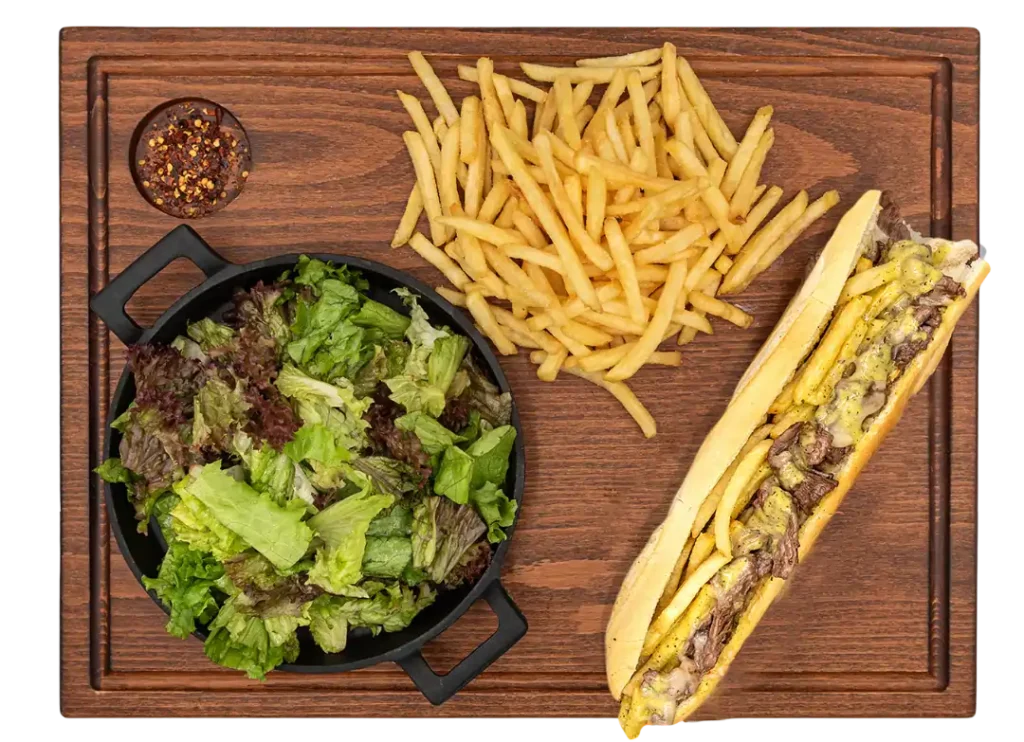 Beef baguette with L’Entrecôte sauce at Memories L’Entrecôte’s Restaurant Rooftop in Larnaca